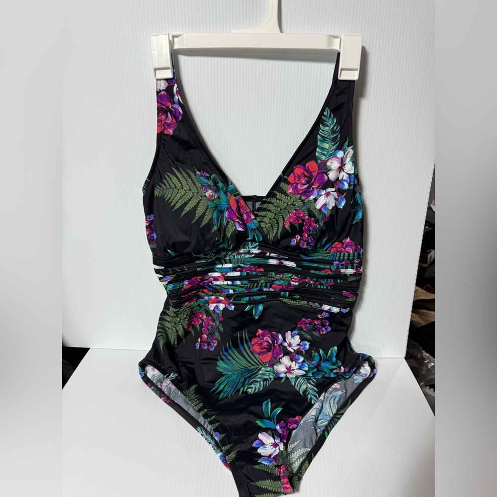 NWT Aqua Green Tropical Floral One Piece Swimsuit XL - Picture 6 of 9